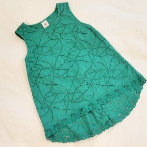 Size XS: CAbi Gemma Green Eyelet Sleeveless Hi/Lo Hem Style 5036